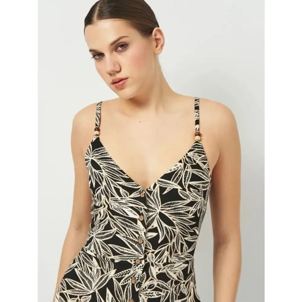 ZARA Linen Blend Flare Leg Jumpsuit Size XS